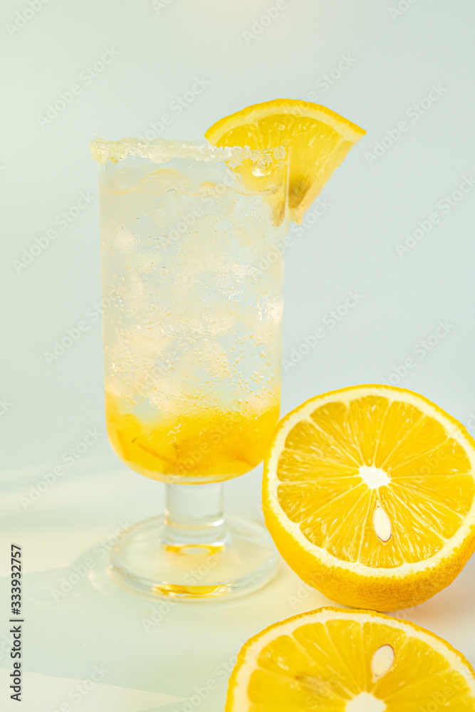 Fresh lemon soda drink iced with lemon sliced on white background. Fresh lemon soda drink iced with lemon sliced on white background.