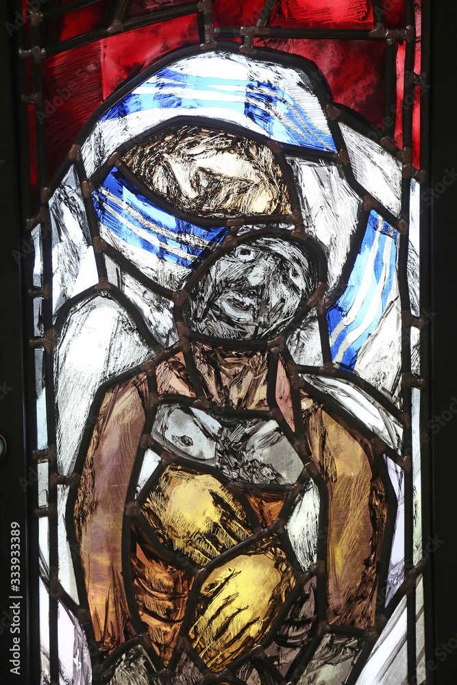 Saint Teresa of Calcutta, detail of stained glass window by Sieger