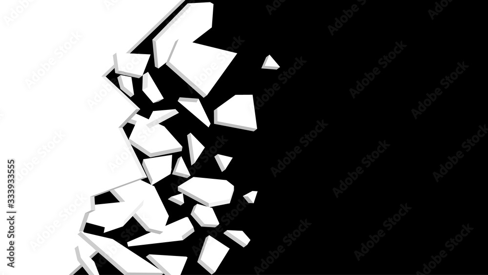 Wall explosion fragment. Abstract explosion. Black and white vector illustration.