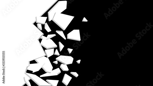 Wall explosion fragment. Abstract explosion. Black and white vector illustration.