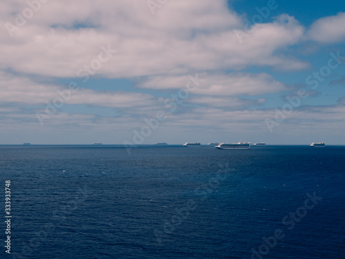Bimini, Bahamas - March 28, 2020: cruise ships on quarantine COVID-19 at the ocean at sunny weather © STUDIO MELANGE