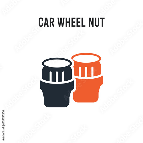 car wheel nut vector icon on white background. Red and black colored car wheel nut icon. Simple element illustration sign symbol EPS