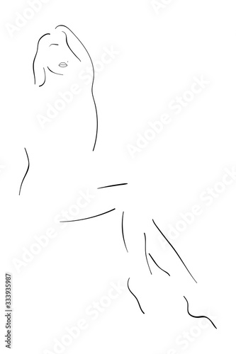 Line art. Sensual female figure outline. Black and white silhouette of attractive girl isolated on the white background. Vector EPS10 illustration.