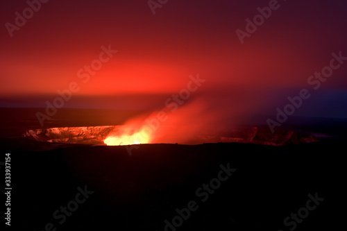 Hawaii volcano kilauea at night, lava