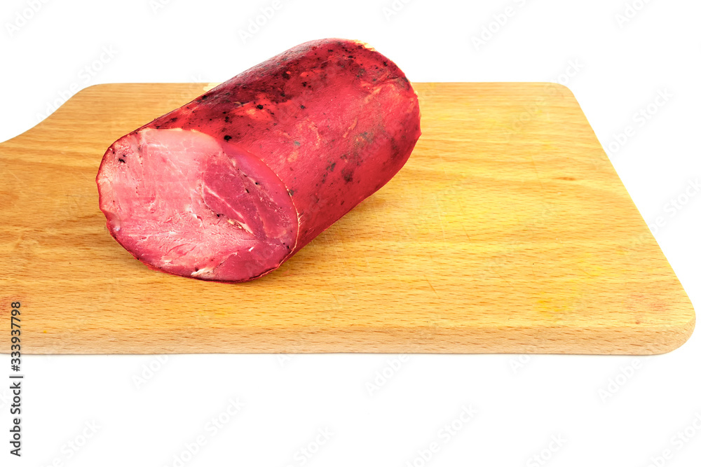 pork ham sausage on a cutting board pork ham sausage on a cutting board