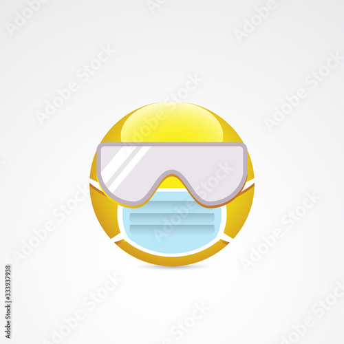Medical Mask Cartoon With Google Glass Bubble Emoticon For Social Media Reaction