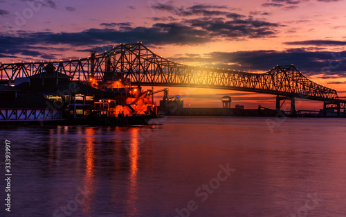 Horace Wilkinson Bridge at Baton Rouge under sunset 