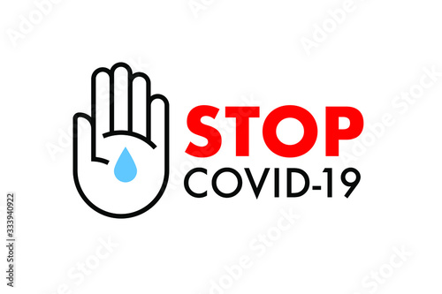 Stop Covid-19 banner. Wash hands Coronavirus prevention icon. Vector illustration.