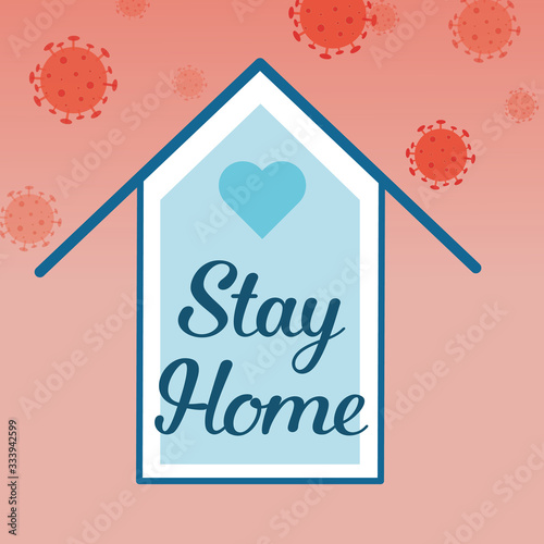 I stay at home awareness social media campaign and coronavirus prevention: family smiling and staying together
