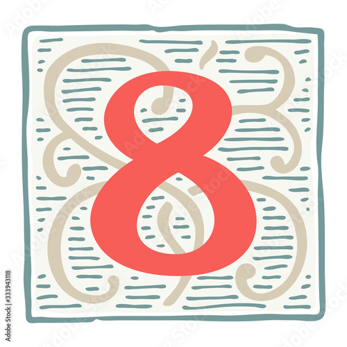 Number eight renaissance logo with line pattern.