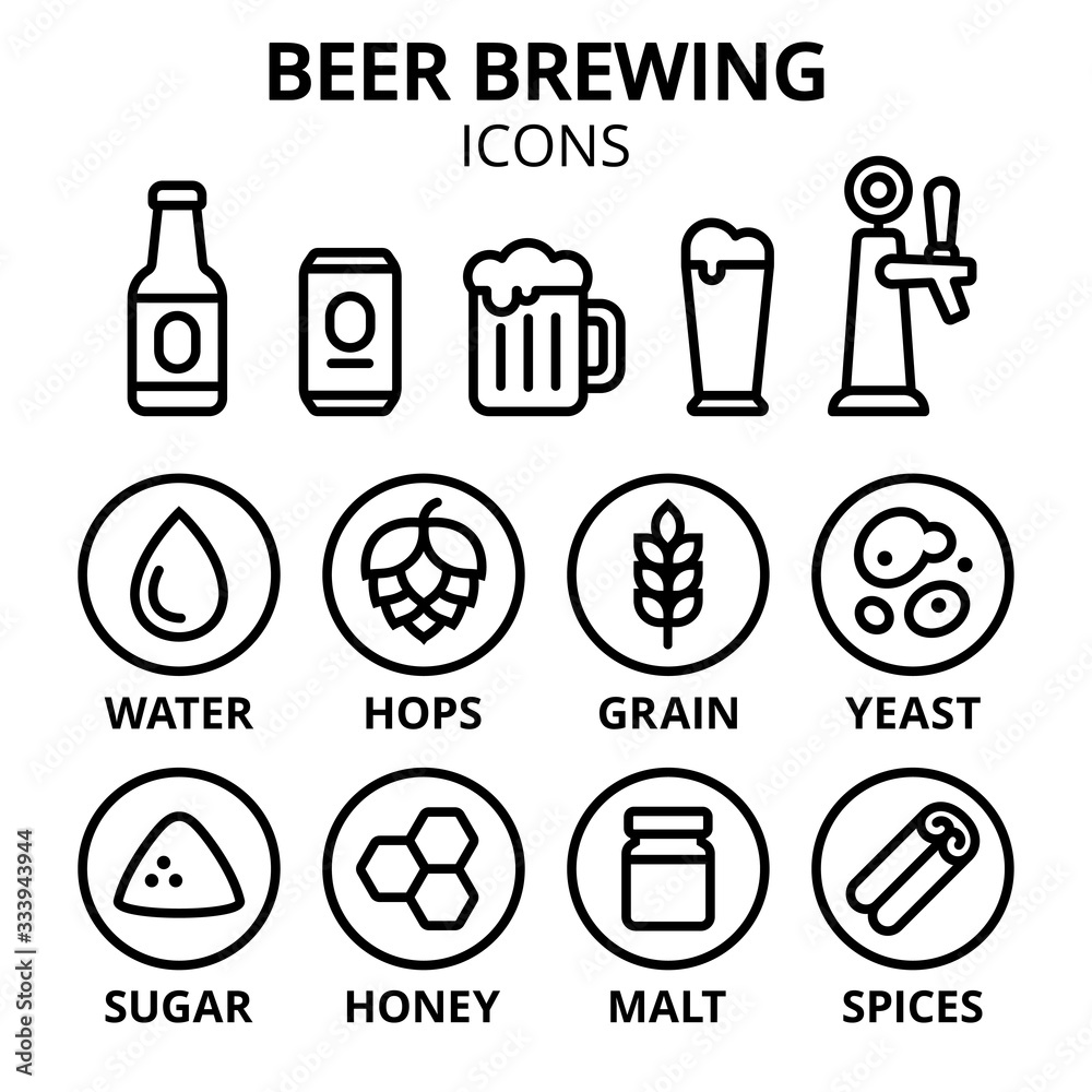 Εκτύπωση καμβά Beer brewing icon set