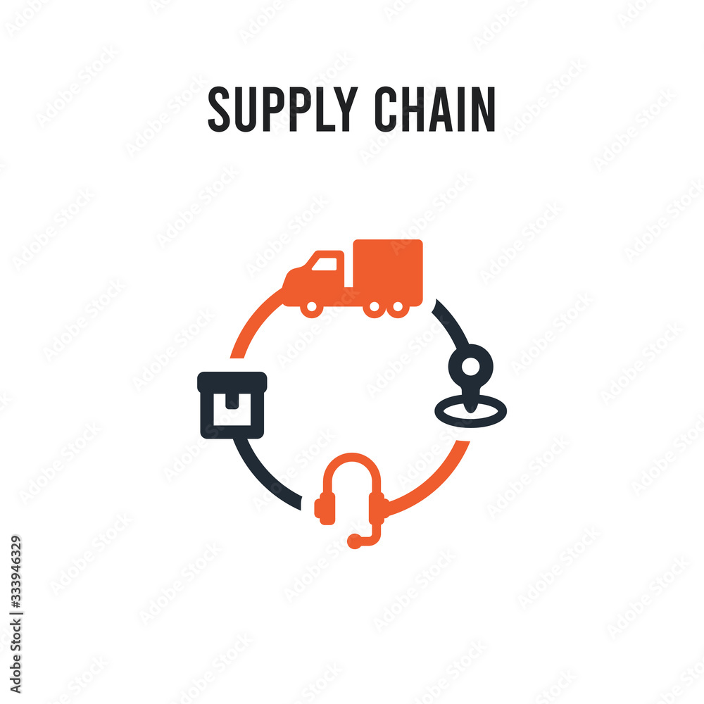 Supply chain vector icon on white background. Red and black colored Supply chain icon. Simple