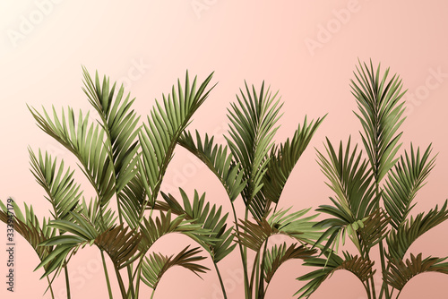 Palm leafs on pink background 3D illustration
