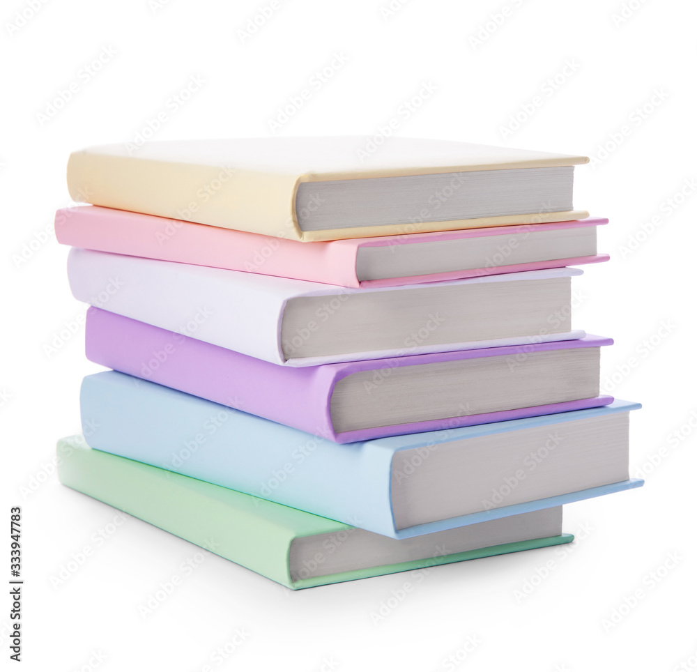 Stack of colorful books isolated on white background. Collection of different books. Hardback books for reading. Back to school and education learning concept Stack of colorful books isolated on white background. Collection of different books. Hardback books for reading. Back to school and education learning concept