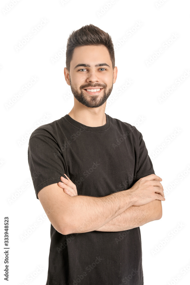 Handsome man with healthy hair on white background Handsome man with healthy hair on white background