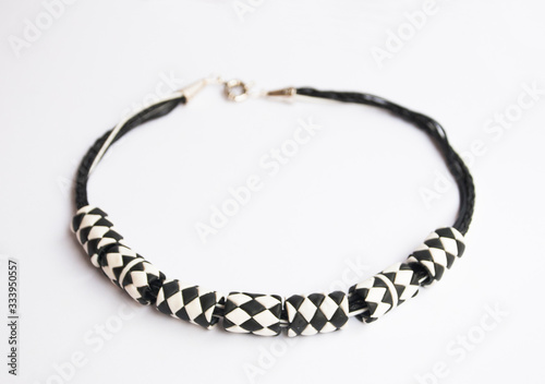 Black and white geometric necklace. Handmade fashion jewelry.