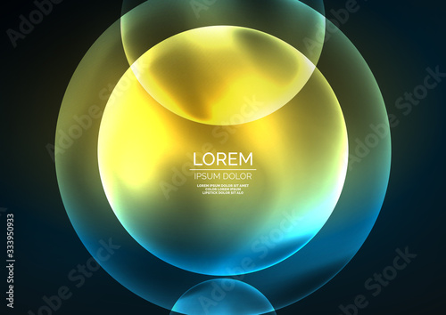 Glowing neon shiny transparent bubbles, glass circles or bio cell concept. Techno futuristic vector abstract background For Wallpaper, Banner, Background, Card, Book Illustration, landing page
