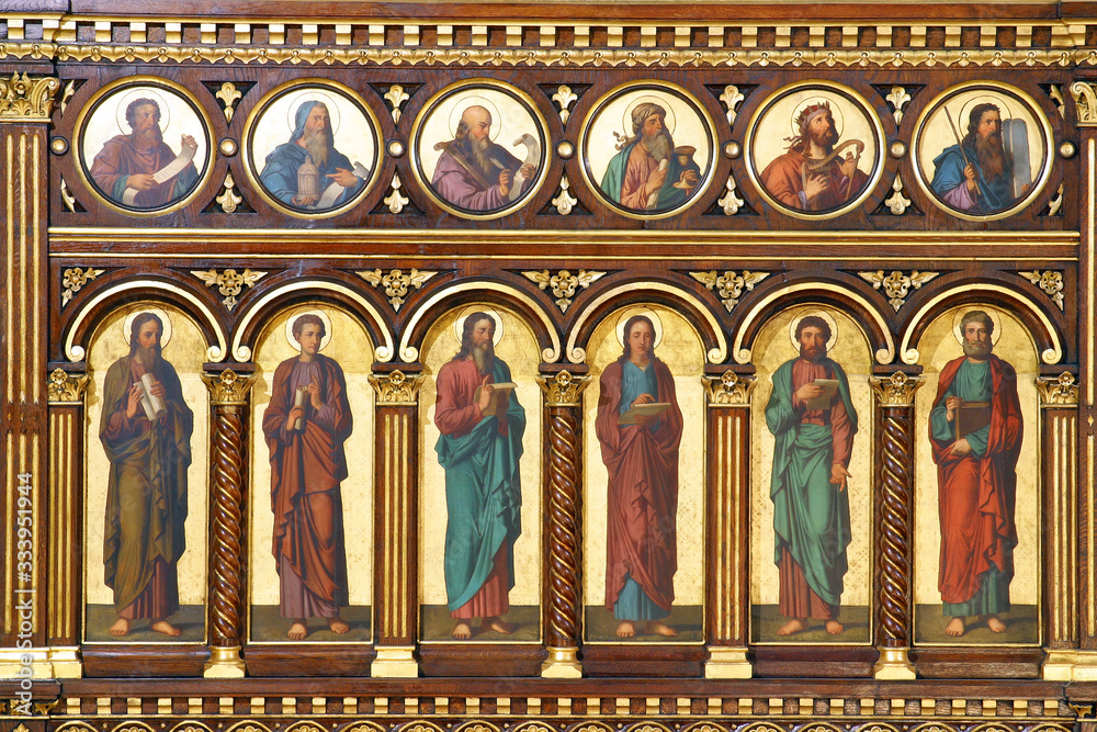 Prophets and Apostles, detail of Iconostasis in Greek Catholic Co-cathedral of Saints Cyril and Methodius in Zagreb, Croatia - obrazy, fototapety, plakaty 