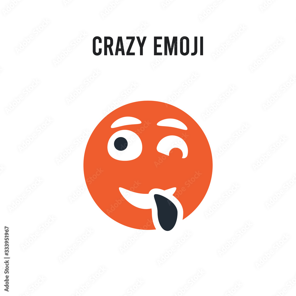 Crazy emoji vector icon on white background. Red and black colored