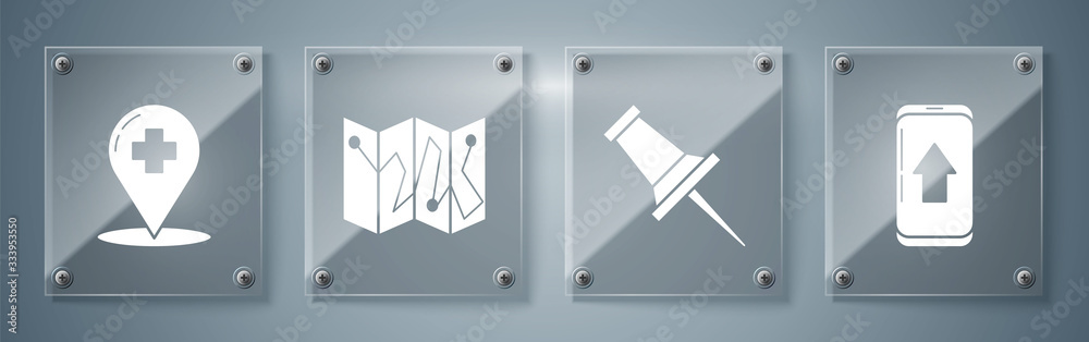 Set Infographic of city map navigation, Push pin, Folded map with ...
