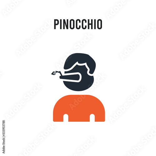 Pinocchio vector icon on white background. Red and black colored Pinocchio icon. Simple element illustration sign symbol EPS