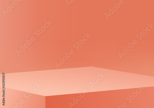 Background vector 3d orange rendering with podium and minimal orange scene, minimal abstract background 3d rendering geometric shape orange pastel color. Stage for awards on website in modern.
