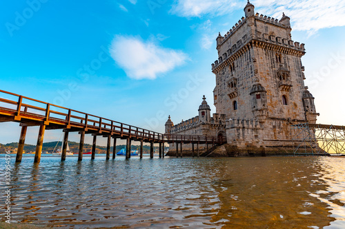 Sunset over Belem tower in Lisbon