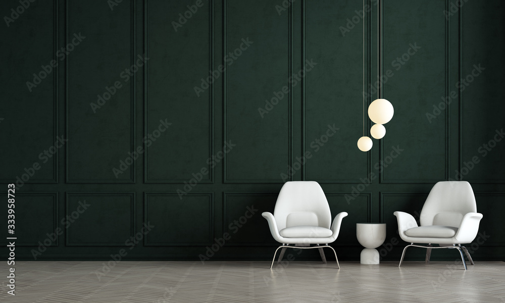 Green living room interior design and green pattern wall background - obrazy, fototapety, plakaty 