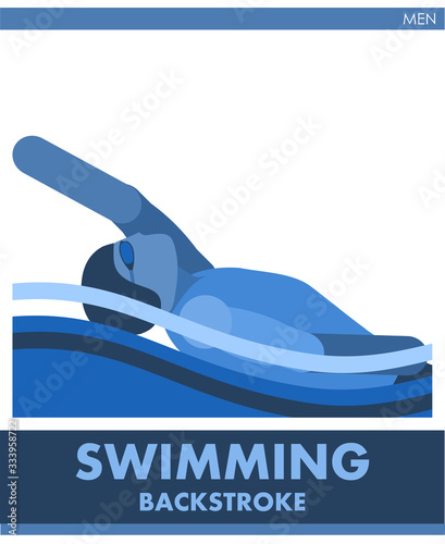 Backstroke sport man. Male competition. Vector. Icon, pictogram. Summer international sports. The guy is swimming on his back. Men competition. Symbol of championship, club.