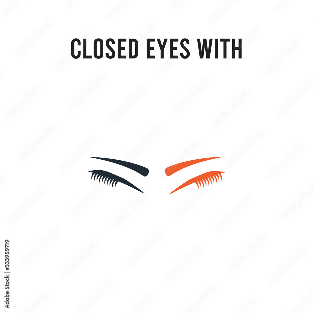 Closed eyes with lashes and brows vector icon on white background. Red and black colored Closed eyes with lashes and brows icon. Simple element illustration sign symbol EPS Closed eyes with lashes and brows vector icon on white background. Red and black colored Closed eyes with lashes and brows icon. Simple element illustration sign symbol EPS