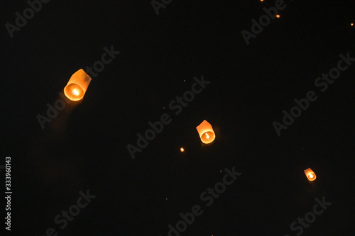 Beautiful Unfounded floating lanthern  on Yi Peng festival and Loy Krathong day. Chiang Mai,Thailand photo