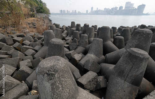 Tetrapods on Marine Drive in Mumbai, India
