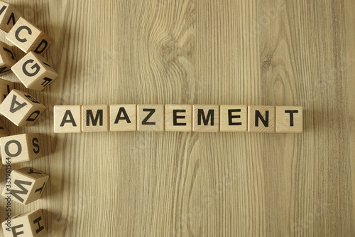 Word amazement from wooden blocks