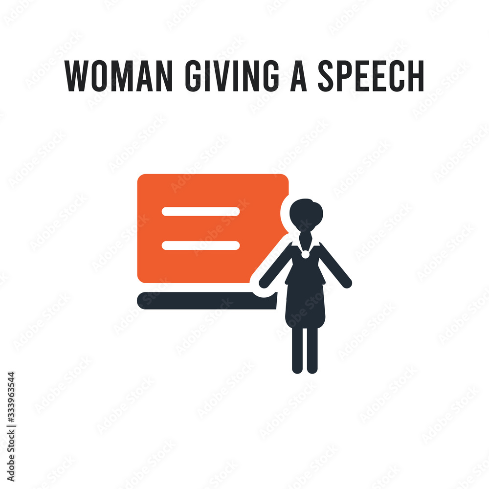 Woman Giving a Speech vector icon on white background. Red and black colored Woman Giving a Speech icon. Simple element illustration sign symbol EPS Woman Giving a Speech vector icon on white background. Red and black colored Woman Giving a Speech icon. Simple element illustration sign symbol EPS