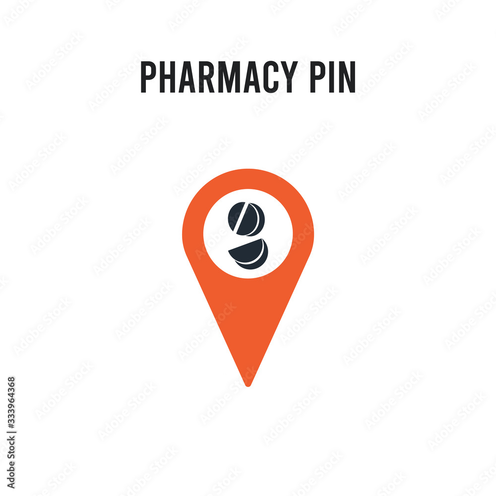Pharmacy Pin vector icon on white background. Red and black colored Pharmacy Pin icon. Simple element illustration sign symbol EPS Pharmacy Pin vector icon on white background. Red and black colored Pharmacy Pin icon. Simple element illustration sign symbol EPS