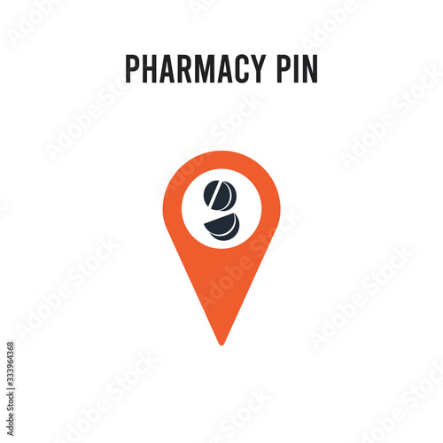 Pharmacy Pin vector icon on white background. Red and black colored Pharmacy Pin icon. Simple element illustration sign symbol EPS