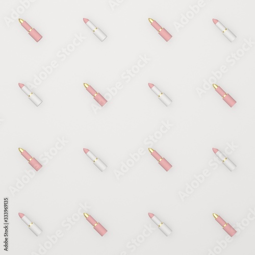 Background from lipsticks on a light background. Fashionable 3D illustration.