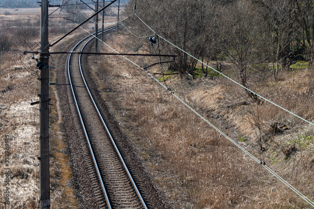 Railway track curves. From the bridge