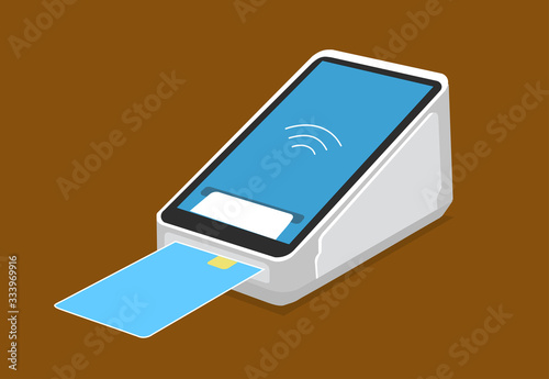 NFC terminal illustration. Pos terminal art. NFC payments concept. Сard payment terminal