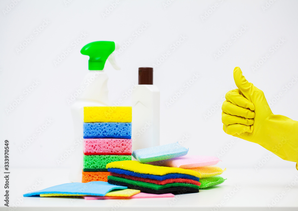 Product for professional cleaning on white wall background Product for professional cleaning on white wall background