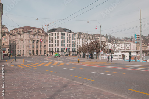 Empty streets. Quarantine. Closed stores. Missing tourists. Collapsed economy? Another crisis? Dream or reality? Taken in Lucerne/Switzerland, March 27. 2020
