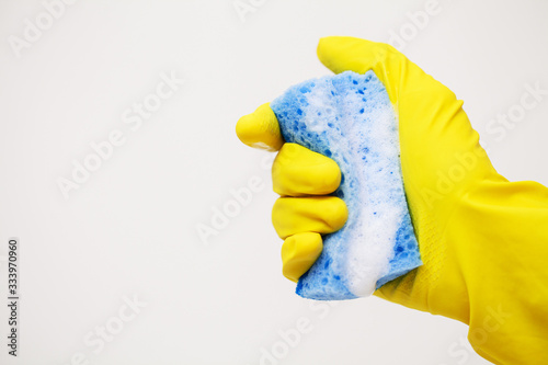 Product for professional cleaning on white wall background