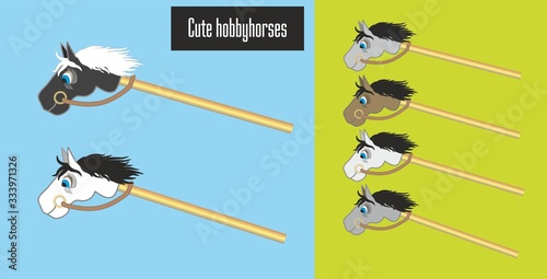 Vector illustration, set with cute hobby horses. photo