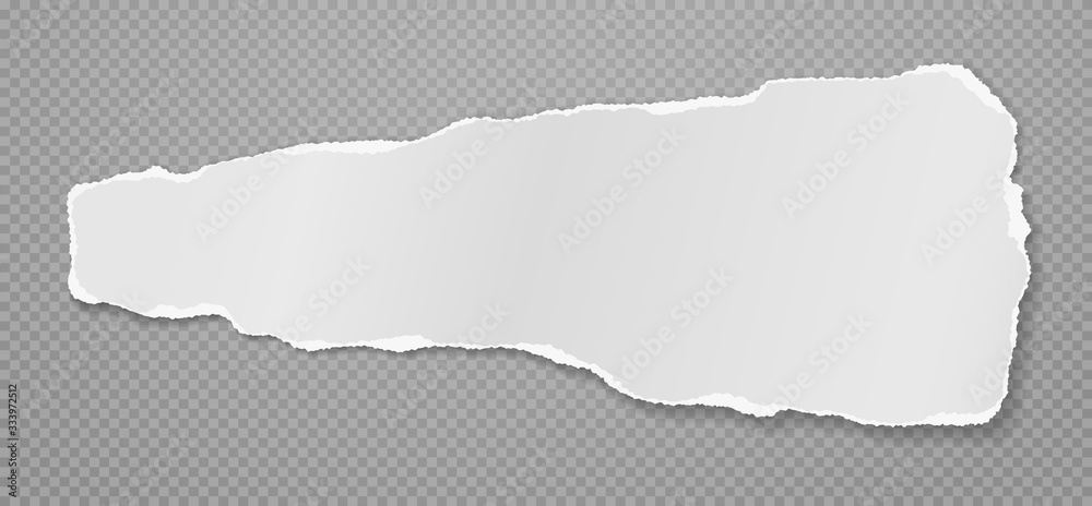 Piece of torn white note, notebook paper with soft shadow stuck on grey squared background. Vector illustration Piece of torn white note, notebook paper with soft shadow stuck on grey squared background. Vector illustration