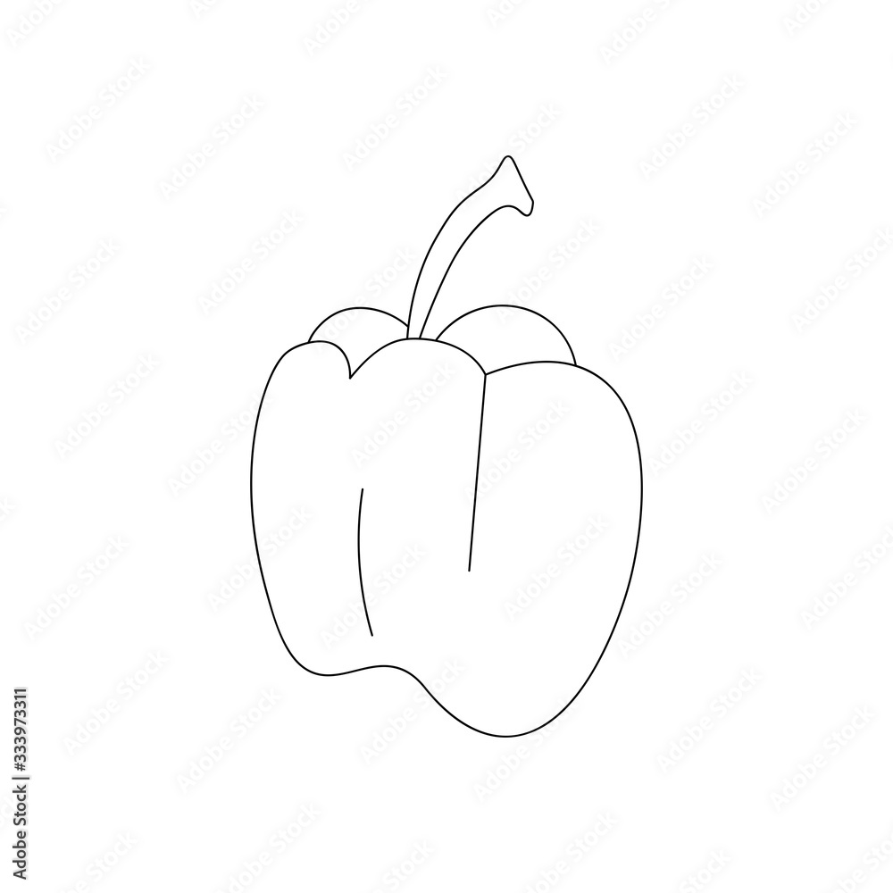 Hand drawn sweet pepper, paprika. Doodle vector illustration for vegan poster, banner, recipe, culinary design, menu. Isolated on white background Hand drawn sweet pepper, paprika. Doodle vector illustration for vegan poster, banner, recipe, culinary design, menu. Isolated on white background