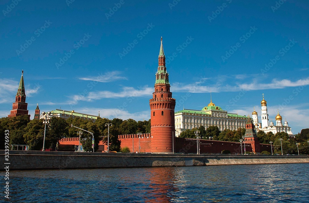 The Moscow River close to the walls of the Kremlin in Moscow, Russia