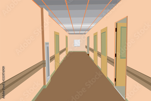 vector illustration concept of empty office, hospital corridor, building interior, polyclinic corridor