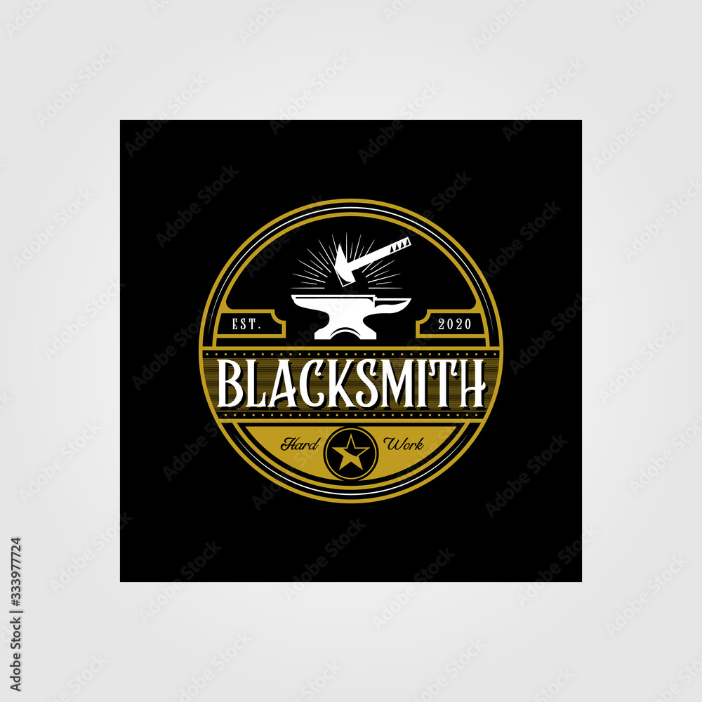 Fototapeta premium vintage blacksmith forge logo , anvil vector illustration design