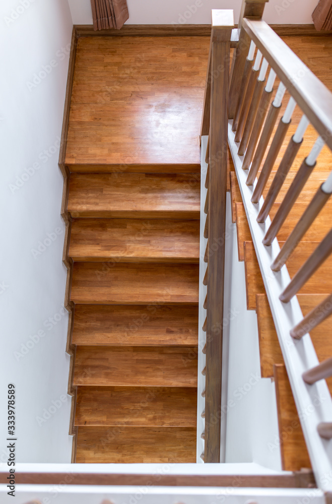 American style brown staircase in high views American style brown staircase in high views