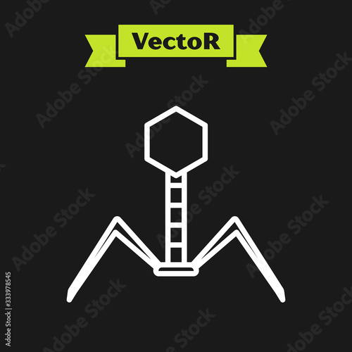 White line Bacteria bacteriophage icon isolated on black background. Bacterial infection sign. Microscopic germ cause diseases concept. Vector Illustration